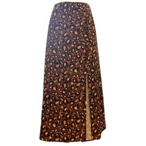NWT Express x Lady Gang Leopard Print Maxi Skirt with Slit Buttons Satin-Like XL